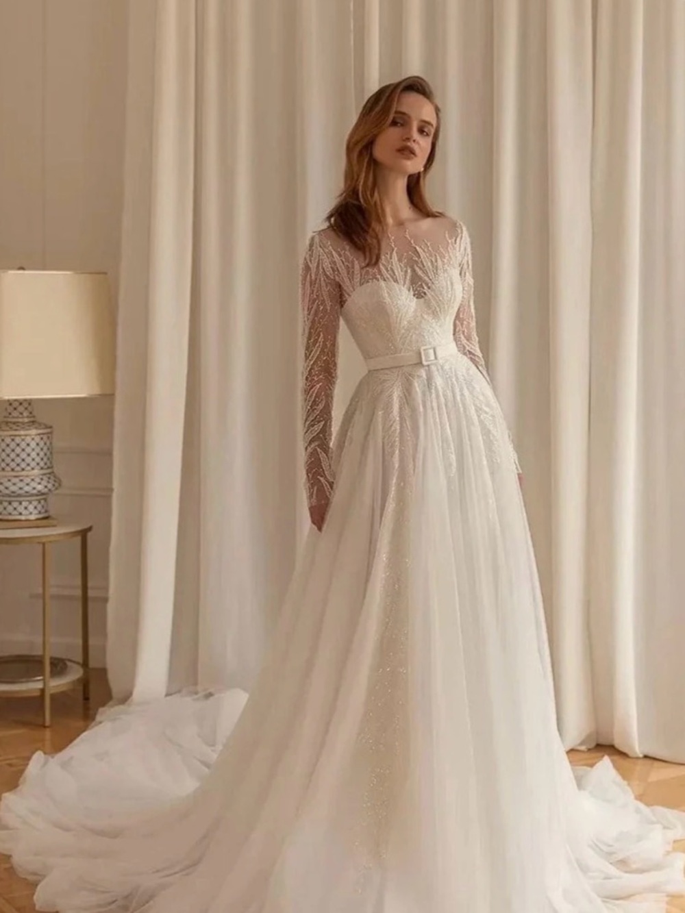 Eva Lendel-Sabrina 
Romantic Long-Sleeve Ivory Bridal Gown